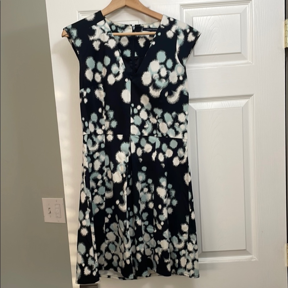 French Connection Black and White Ruffled Sheath Midi Dress